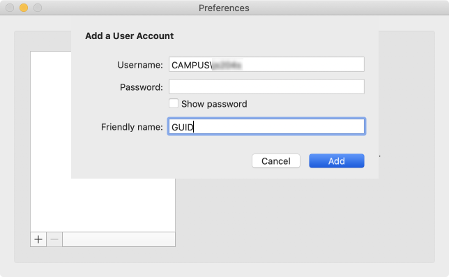 User Account entry form