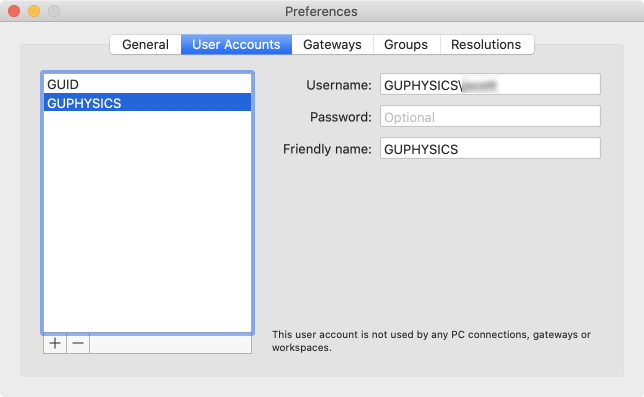 User Accounts with GUID and GUPHYSICS users