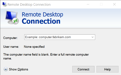 Remote Desktop Connection initial dialog