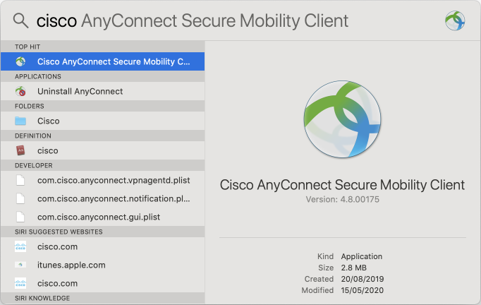 Finding Cisco AnyConnect client in Finder